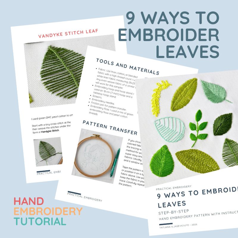9 Ways To Embroider Leaves - Hand embroidery PDF tutorial