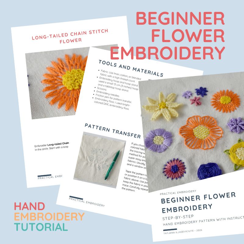 Beginner Flower Embroidery - Hand Embroidery Pattern PDF