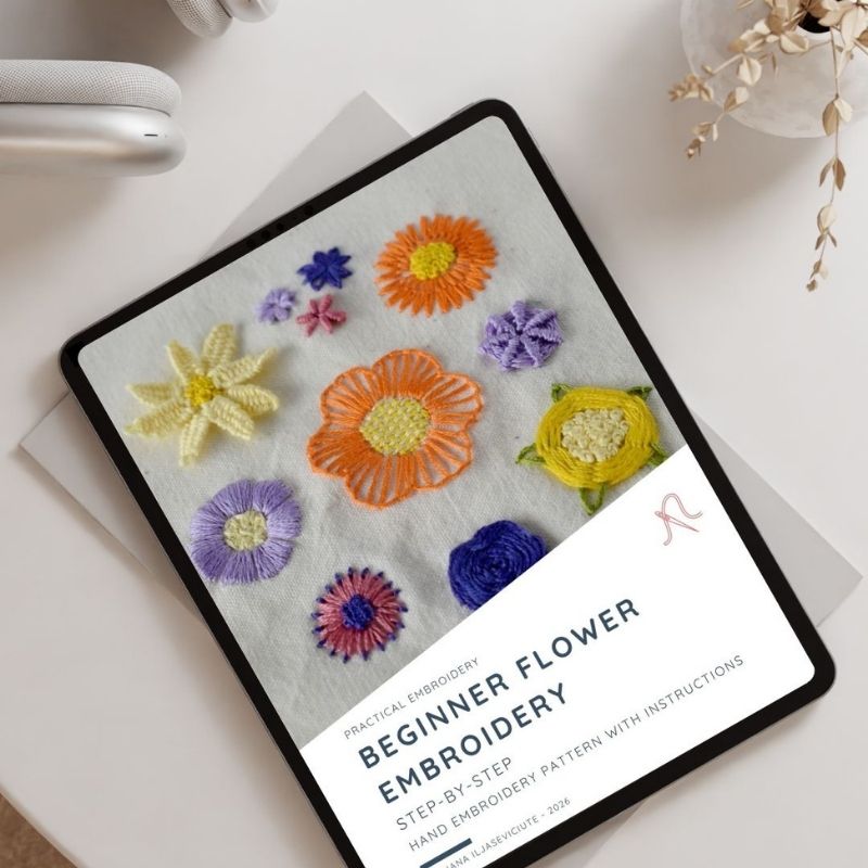 Beginner Flower Embroidery - Hand Embroidery Pattern PDF