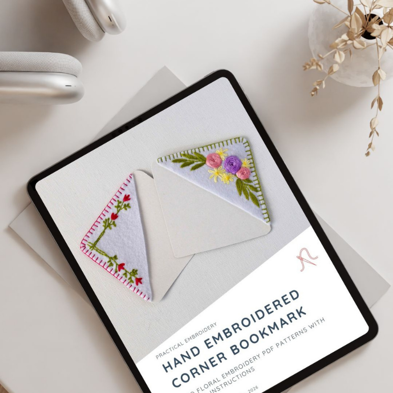 Hand Embroidered Corner Bookmark - PDF Pattern and DIY Tutorial